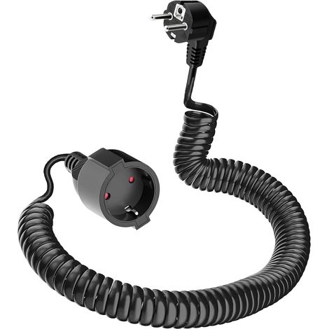 Rallonge Spiralée Schuko à Contact de Protection, Câble Extensible 0,9 m à 5 m Max, IP20 (230 V/16 A), 3 x 1,0 mm², Noir (1/5)