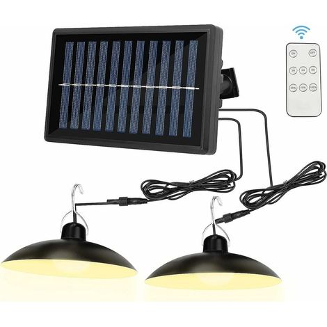 Luce solare da campeggio con telecomando, Luce solare a doppia testa impermeabile IP65 con batteria da 4800 mAh, 2 modalità Luci solari durevoli con cavo 2x3 m per campeggio, escursionismo, pesca, (1/5)