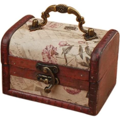 Boîte en bois rétro européenne faite à la main, coffret à trésors vintage en bois, boîte de rangement décorative pour bijoux et bibelots, souvenir (1/5)