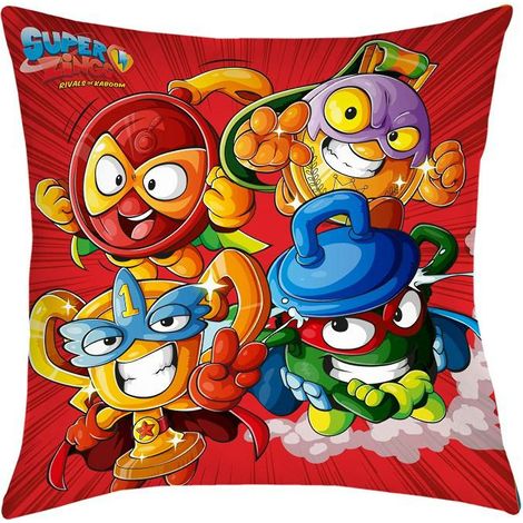 Almohada infantil 40x40 Super Zings bromistas superhéroes supervillano taza roja 8040