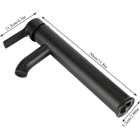 Grifo de lavabo de acero inoxidable negro para agua fría y caliente con conexión y mangueras [acabado de alto brillo] (1/5)