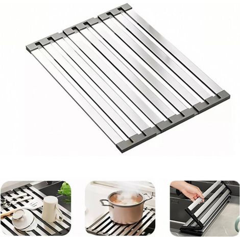 Scolapiatti professionale per lavello 45x32,5 cm - Acciaio inossidabile - Pieghevole e regolabile - Ideale per cucine di piccole dimensioni