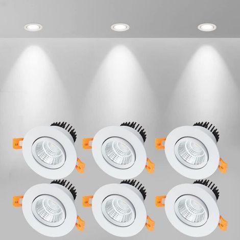 YMYNY x LED recessed spotlight, 5 W COB ceiling recessed light, cool white 6000 K, 500 lm, AC 220-240 V, Ra≥90, beam angle 24 °, IP44, for bathroom, kitchen, living room, hallway (white) [energy class (1/4)