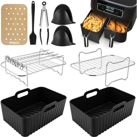 9 PCS Accessoires Air Fryer Accessoires Airfryer pour Ninja Dual AF400EU & AF300EU & Tower T17088 pour Ninja Airfryer Accessoires Compatible pour four, micro-ondes (1/4)