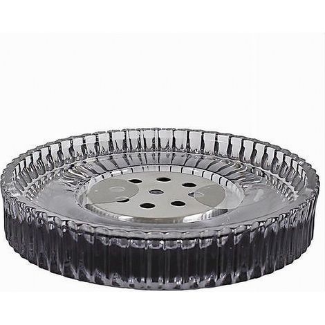 Trade Shop - Porta Sapone Saponetta D'appoggio In Vetro Rigato Con Piastra Arredo Bagno 10370 - (1/2)
