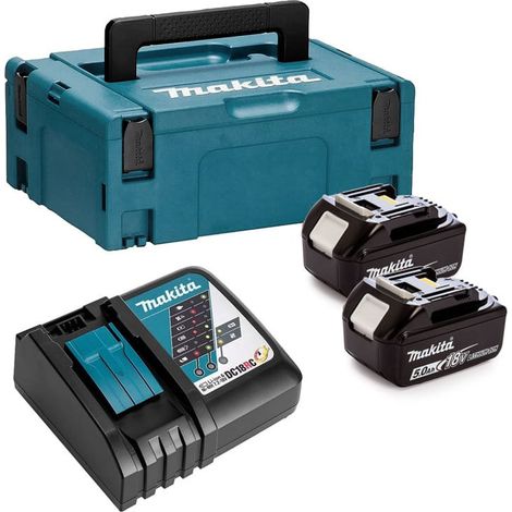 Makita – Kit de chargeur avec 2 batteries Li-Ion 5,0Ah – Chargeur rapide DC18RC – Pour outils LXT 18V – 1976242