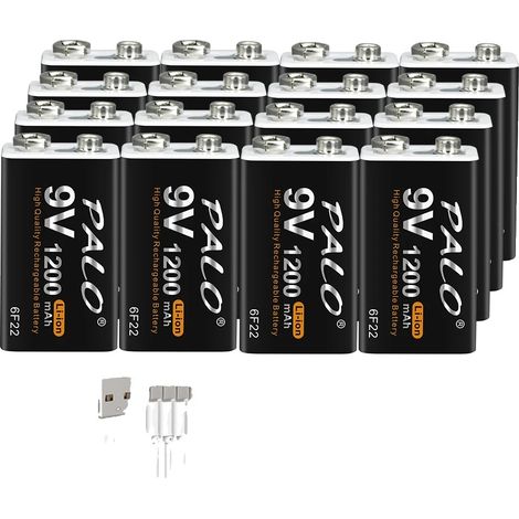 Batterie rechargeable 9V, capacité 1200mAh, chargement USB Type-C, 16PCS Batterie (1/2)