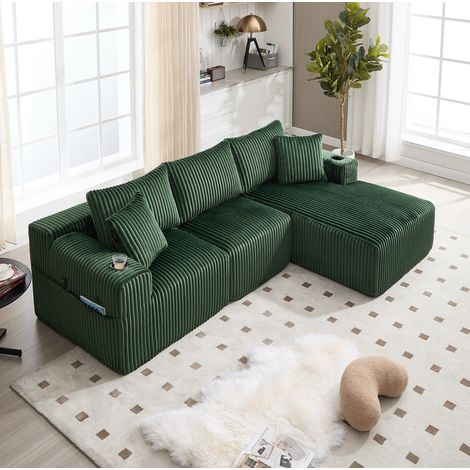 Sofá modular 257x160x62 cm de pana verde para salón -FLORAGRACE (1/5)