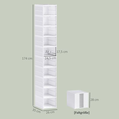 Étagère à chaussures à 10 niveaux, meuble à chaussures pliable, dos aéré, plastique, blanc (1/5)