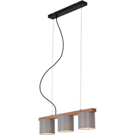 Lámpara colgante de techo de madera y tela, 3xE14, para sala de estar, comedor o sobre la isla de la mesa. (1/5)