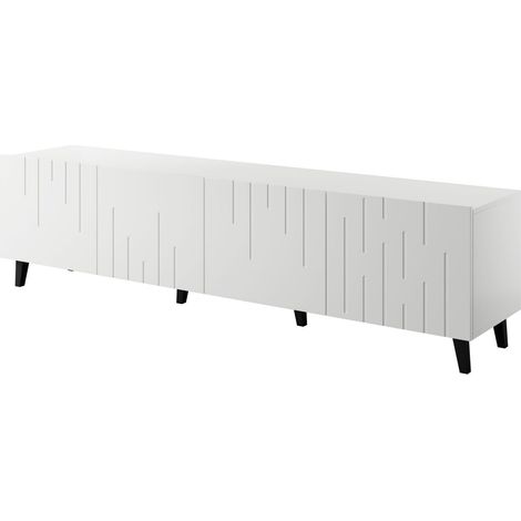 TV-Schrank MOBY 200 cm 4D vier Türen MDF-platte gefräste front weiß matt