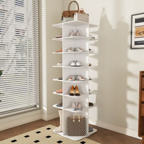 Porte-chaussures rotatif à 7 étages,organiseur de chaussures sur pied pivotant à 360°,tour à chaussures avec socle haut,plateau tournant pour le rangement,pouvant accueillir 28 paires de chaussures, b (1/5)