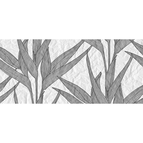 Papier peint panoramique feuille gris & blanc Tapisserie panoramique design pour salon Papier peint panoramique moderne effet froissé (1/3)