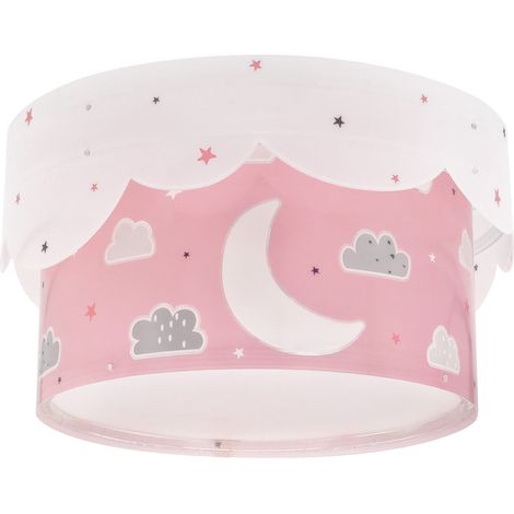 Plafonnier enfant lune et étoiles rose, Lustre chambre Enfant, Lampe de Plafond, 61236S, E27 (1/5)