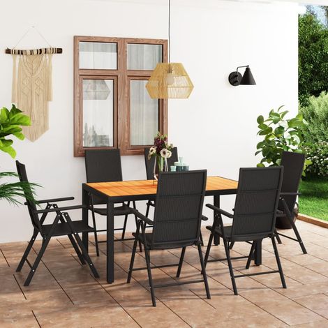 Salon de jardin 7 pcs - Mobilier de jardin - Ensemble de salle à manger de jardin Noir et marron Chic-600051 (1/5)