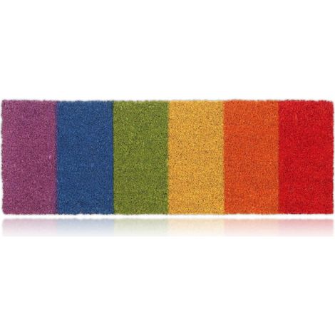 Relaxdays Felpudo Coco, Arcoíris, 75 x 25 cm, Alfombrilla Puerta Entrada, Resistente, Interior y Exterior, Multicolor (1/5)