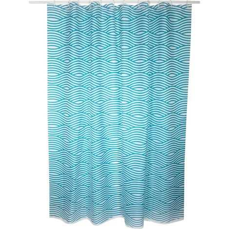 MSV Rideau de douche Polyester WAVE 180x200cm QUALITE PREMIUM Bleu - Anneaux inclus