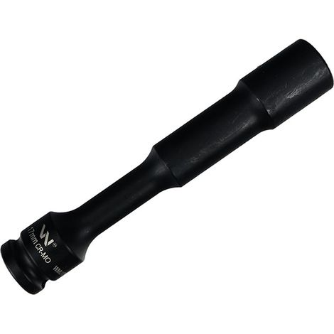 Vaso de impacto de 1/2", hexagonal delgado, muy largo, con orificio pasante, fabricado en acero CrMo de 17 mm, longitud 150 mm, utilizado en mecánica para llaves de impacto, Waryński (1/2)