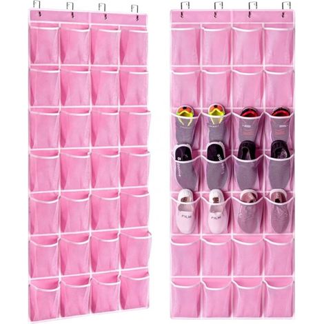 Schuhregal zum Einhängen an der Tür mit 28 Fächern, 2er-Pack, hängendes Schuhregal mit Netztaschen, große Größe 65 x 23 (1/4)
