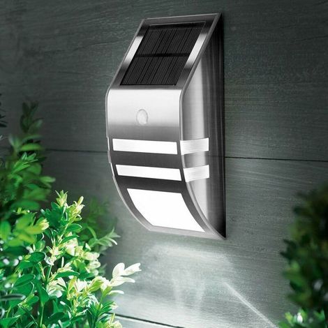 2pcs Motion Sensor Wireless Outdoor Waterproof Solar Wall Light LED Lamp Security Lighting for Garden Fence Pathway Gutter Yard (Silver) (1/5)
