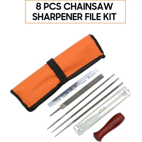 Kit de limes d'affûtage de tronçonneuse 8 pièces, outil manuel pour affûter la scie à chaîne électrique comprenant une lime ronde de 5/32 3/16 7/32 pouces, un manche en bois plat