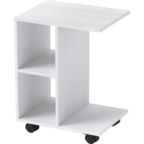 Table basse / table d'appoint, salon, plateau design, rangement caché, panneau de particules, bureau intégré, roulettes, 45 x 35 x 58 cm, blanc (1/5)