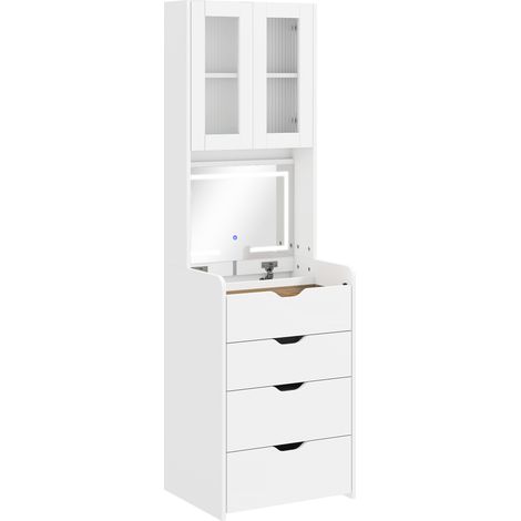 Toeletta Trucco con Specchio Illuminato e Sgabello Luce Regolabile Cassetti e Armadietto in MDF Bianco (1/5)