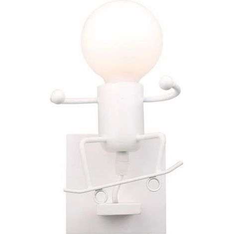 Small wall lamp iron Ski, creative black wall lamp contemporary and retro Style light for bedroom bedside children's room corridor (white)