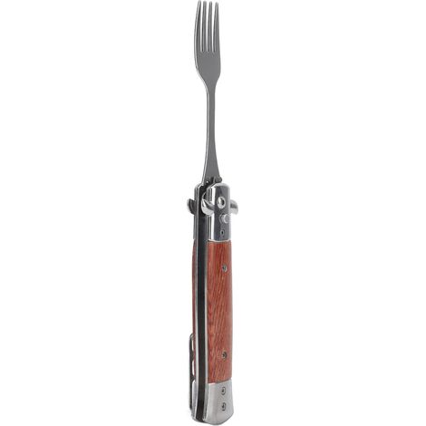Fourche à ressort pliable en acier inoxydable avec manche en palissandre pour le camping en plein air (1/5)
