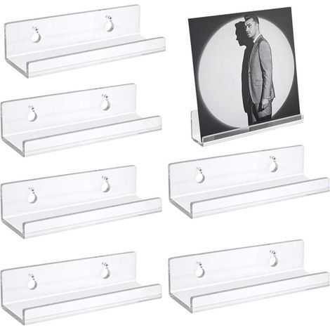 6-teilige Wandhalterung für Schallplatten, Schallplattenregal, Wandhalterung aus Acryl, durchsichtiges Aufbewahrungsregal für Schallplatten, schwebende Regale zur Präsentation in Wohnungen (1/4)