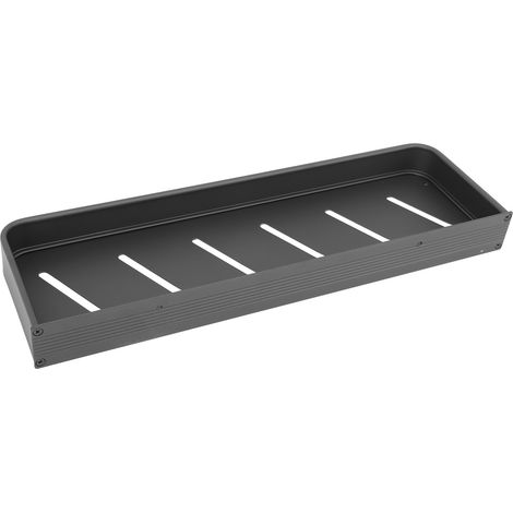 Étagère murale de douche en aluminium noir lisse, robuste et élégante, avec 5 crochets, idéale pour la salle de bain, la cuisine ou la buanderie (40 cm). (1/5)
