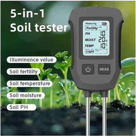 Testeur Sol 5-en-1 Écran LCD – Mesure Précise pH, Humidité, Température, Fertilité et Lumière (1/5)