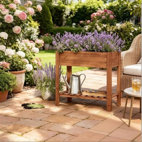 Fioriera rialzata con ripiano portaoggetti 80 x 40 x 75 cm in legno marrone HAVRYA (1/5)