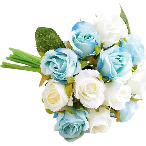 1 bouquet de roses artificielles (12 têtes) en soie, idéal pour la décoration de la maison, du bureau, des fêtes, des mariages et des enterrements de vie de jeune fille/garçon. (1/5)