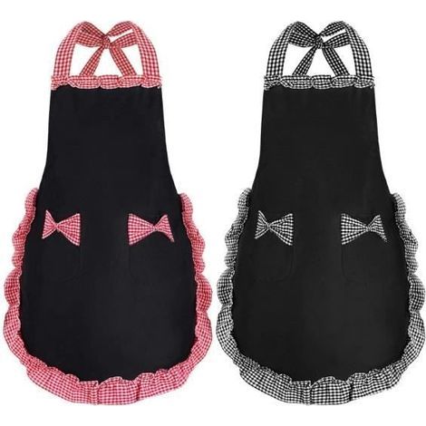 Tablier de cuisine - 2PCS - Noir - Imperméable - 2 Grandes Poches (1/4)