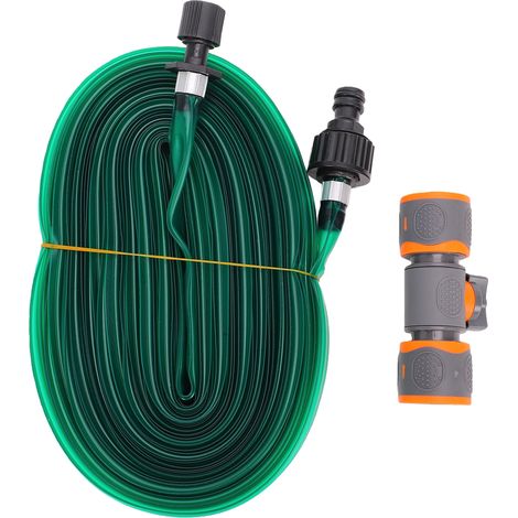 Tuyau d'arrosage en PVC, raccord rapide bidirectionnel, longueur 15 m, flexible, plat, vert (1/5)