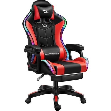 Silla Gaming PowerGaming LED RGB Rojo/Negro con Reposapiés