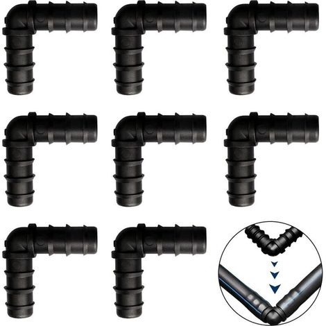 Lot de 8 raccords cannelés de jardin de 13 mm (1/2 pouce), coudes à 90° en plastique pour tuyau d'arrosage goutte-à-goutte