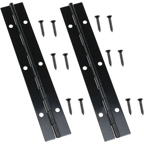 Charnières piano en fer forgé noir, avec vis, charnières continues en acier inoxydable, convenant aux portes d'armoires, fenêtres et bateaux, paquet de 2. (1/5)