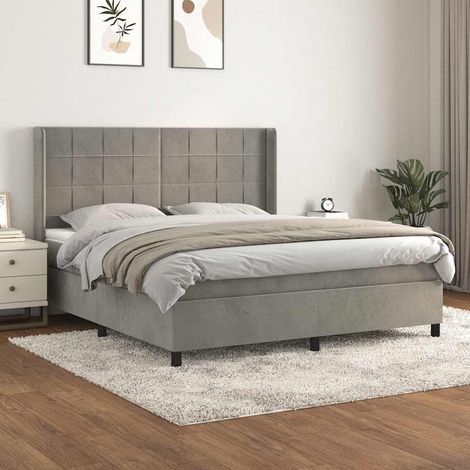 Cama box spring con colchón terciopelo gris claro 180x200 cm (1/5)