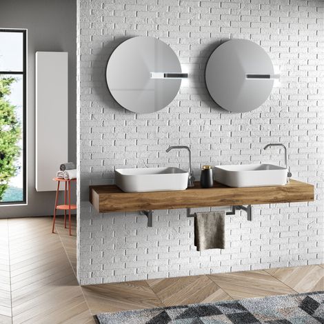 Composizione doppio lavabo 8 pezzi YOKA rovere miele