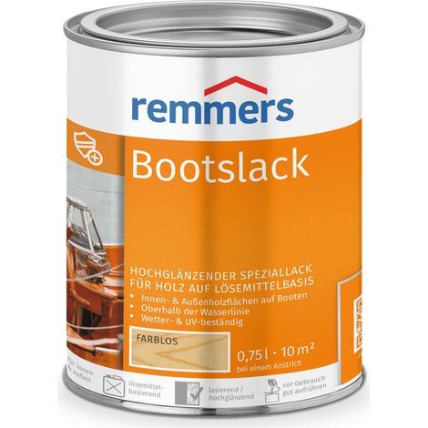 Remmers Bootslack farblos, 0,75 Liter, Boots Lack hochglänzend, Klarlack, auch für Holzmöbel, Fest- und Bierzeltgarnituren geeignet, inklusive Grundierung (1/2)