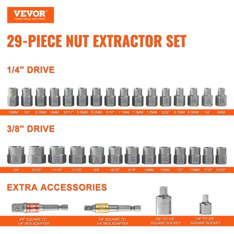 Extracteur de Boulons et Écrous 29PCs Extracteurs de Goujons 6 mm à 10 mm et 10,5 mm à 19 mm Outils de Retrait de Goujons Cassés en… (1/5)