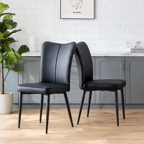Chaises design en simili cuir noir structure métal lot de 2 (1/5)