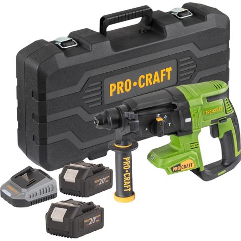 Martillo perforador a batería Procraft PHA40bb-c de 20 V, 2,6 J, SDS plus, sin escobillas + 2 baterías de 4,0 Ah + cargador + maletín