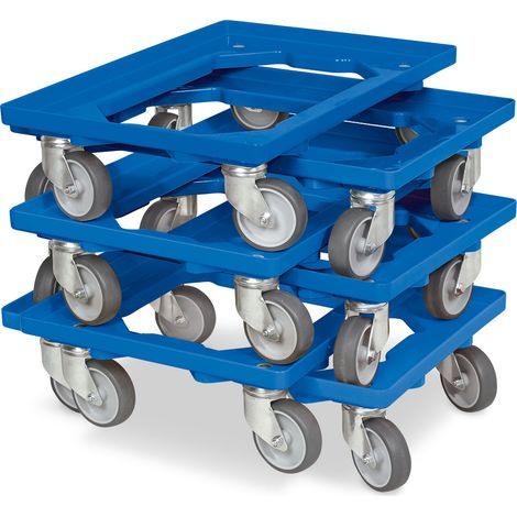 BRB Lot de 6 trottinettes de transport pour conteneurs 600 x 400 mm, capacité de charge 250 kg, bleu (1/3)