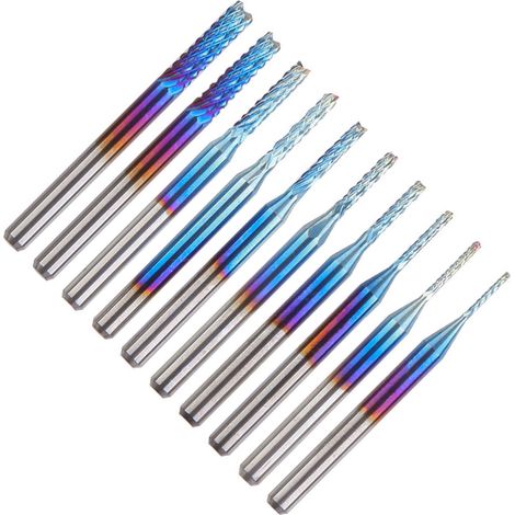 10-teiliges Set aus Schaftfräsern aus Wolframstahl für Leiterplatten, geeignet zum Gravieren und Schneiden von 0,8–3,175 mm (1/5)