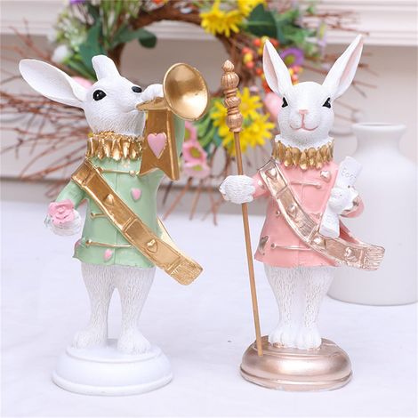 Figurine Lapin De Pâques - Décoration De Printemps En Résine - Pour Intérieur Bureau Étagère Armoire - 2 Pièces (1/5)