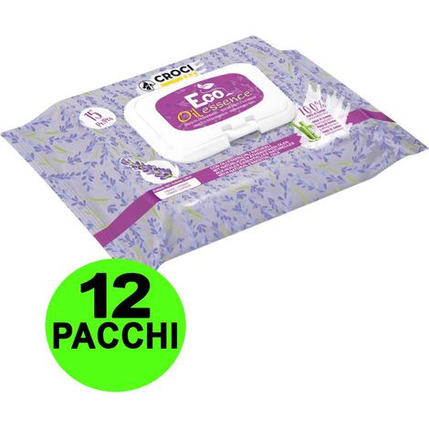 OFFERTA 12 Confezioni da 15 Salviette ciascuna umidificate Eco Oil Essence Lavanda per cani e gatti