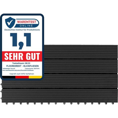Floordirekt – Dalle de terrasse WPC anthracite 60 x 30 cm – Système de clic – Résistante aux intempéries – Fonction de drainage intégrée (1/5)
